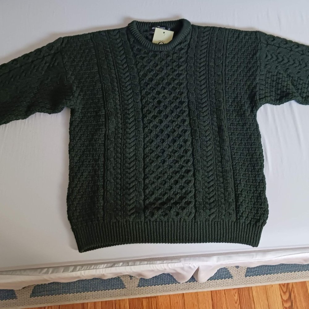 Women's Traditional Irish Aran Sweater 100% Marino Wool - Green - L - NWT